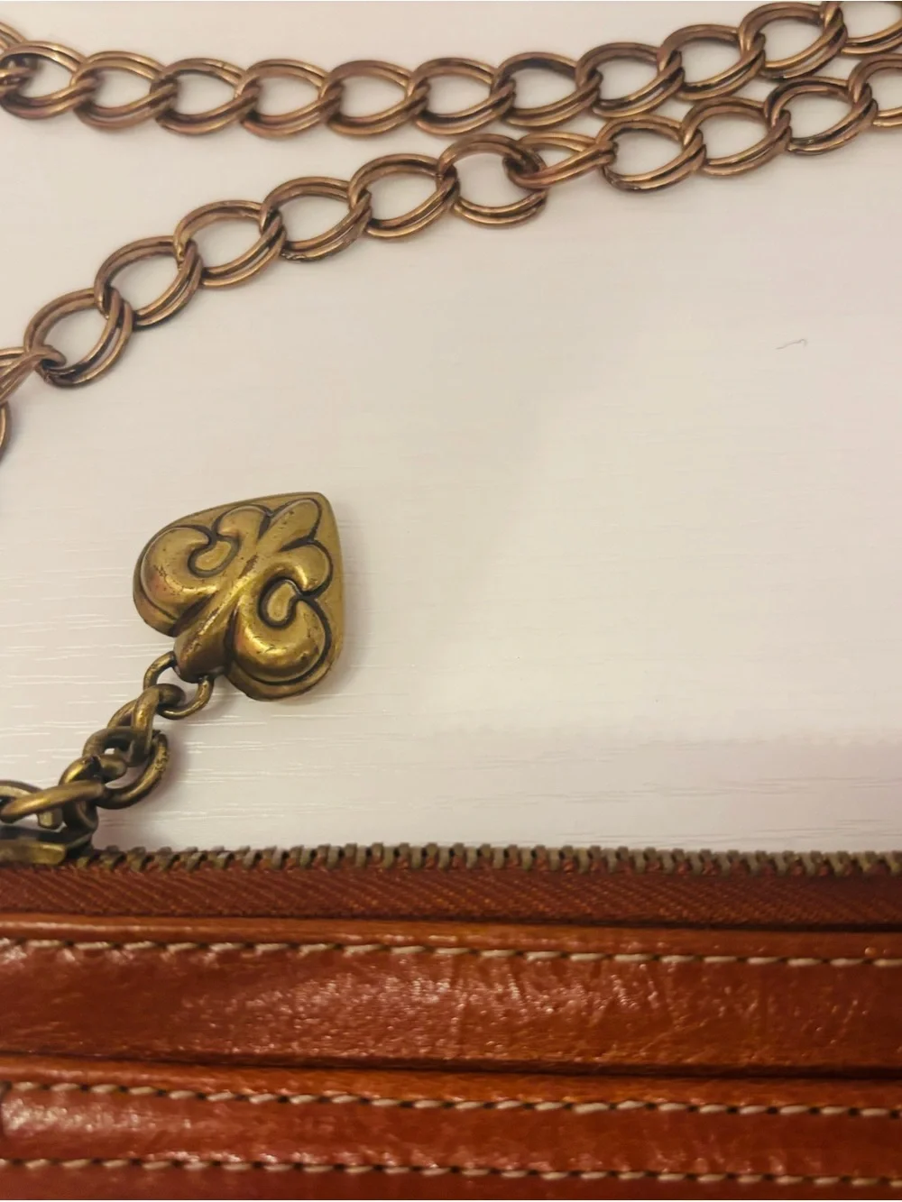 KATHY VAN ZEELAND VINTAGE Y2K Brick Brown Leather Studded Wristlet